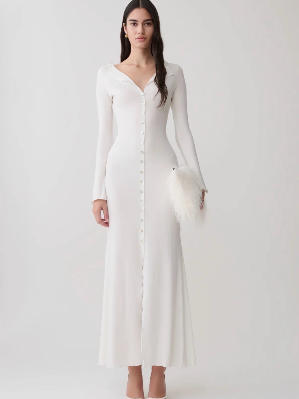 Meshki Tanya Buttoned Long Sleeve Maxi Dress - White Brand New Size M